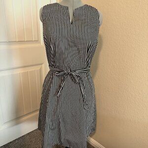 LOFT Black & White Striped Sleeveless Fit & Flare Dress | Size 14